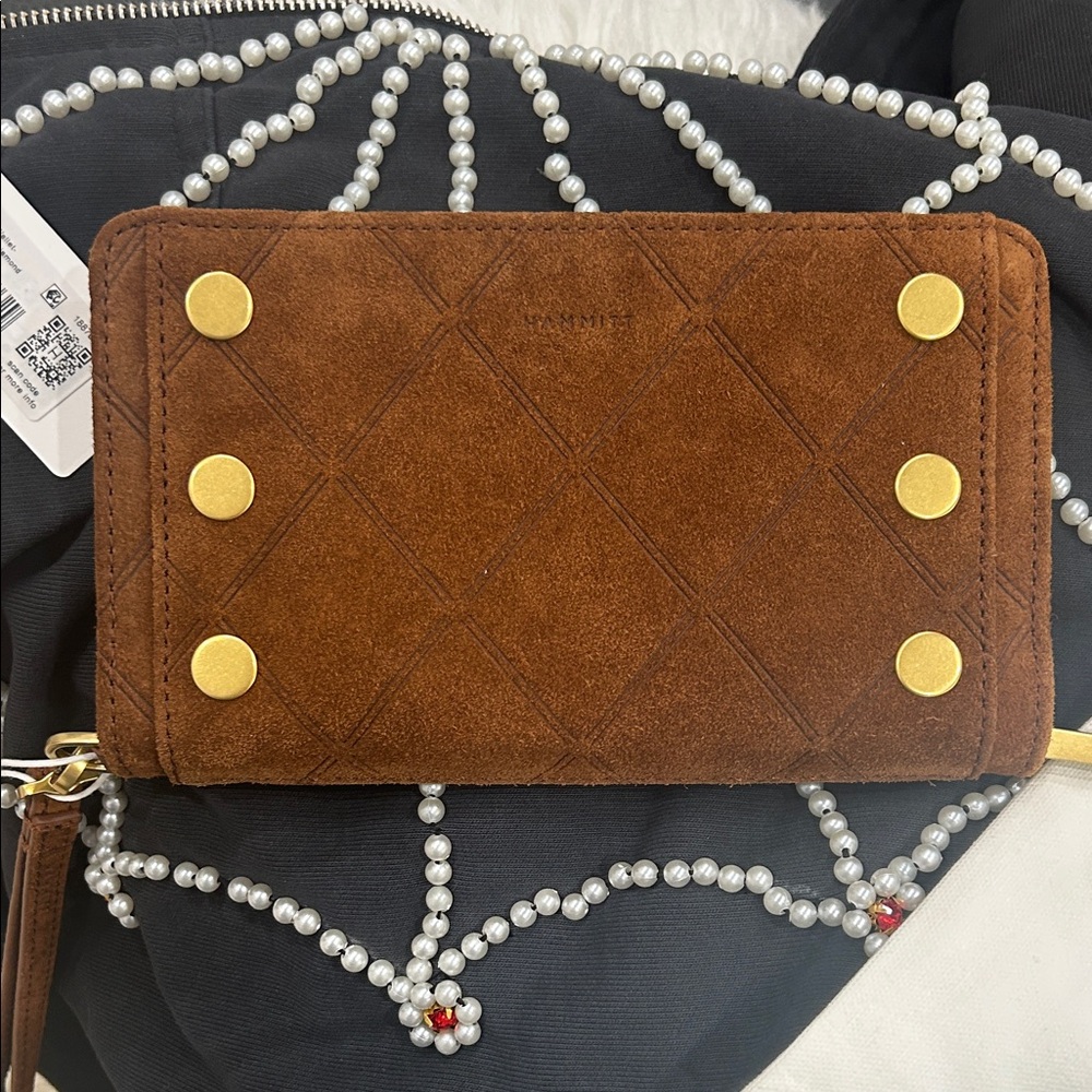 Hammitt Chocolate Dimond  Suede Wristlet, with Gold Studs